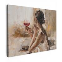 LEINWANDBILD Ölgemälde - Frau - Wein Wandbild 40x30 cm - Hellbraun, Textil (40/30cm) - MuchoWow