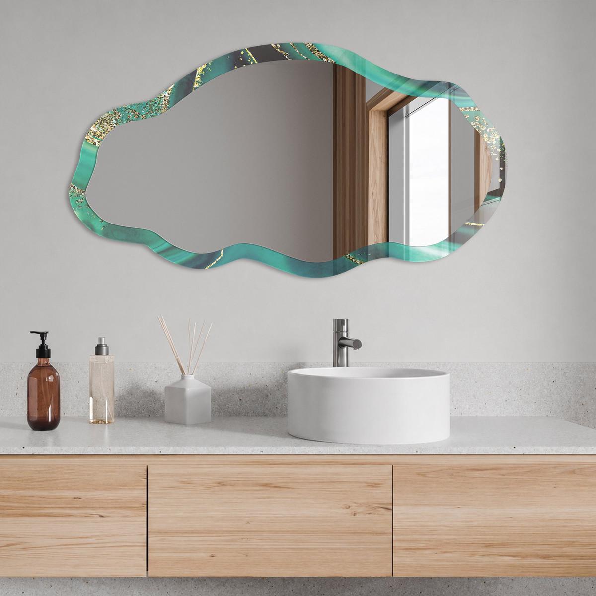 SPIEGEL 90x45 cm asymmetrisch mit Druck - Grüne Abstraktion - Transparent, Glas (45/90/0.4cm) - TULUP