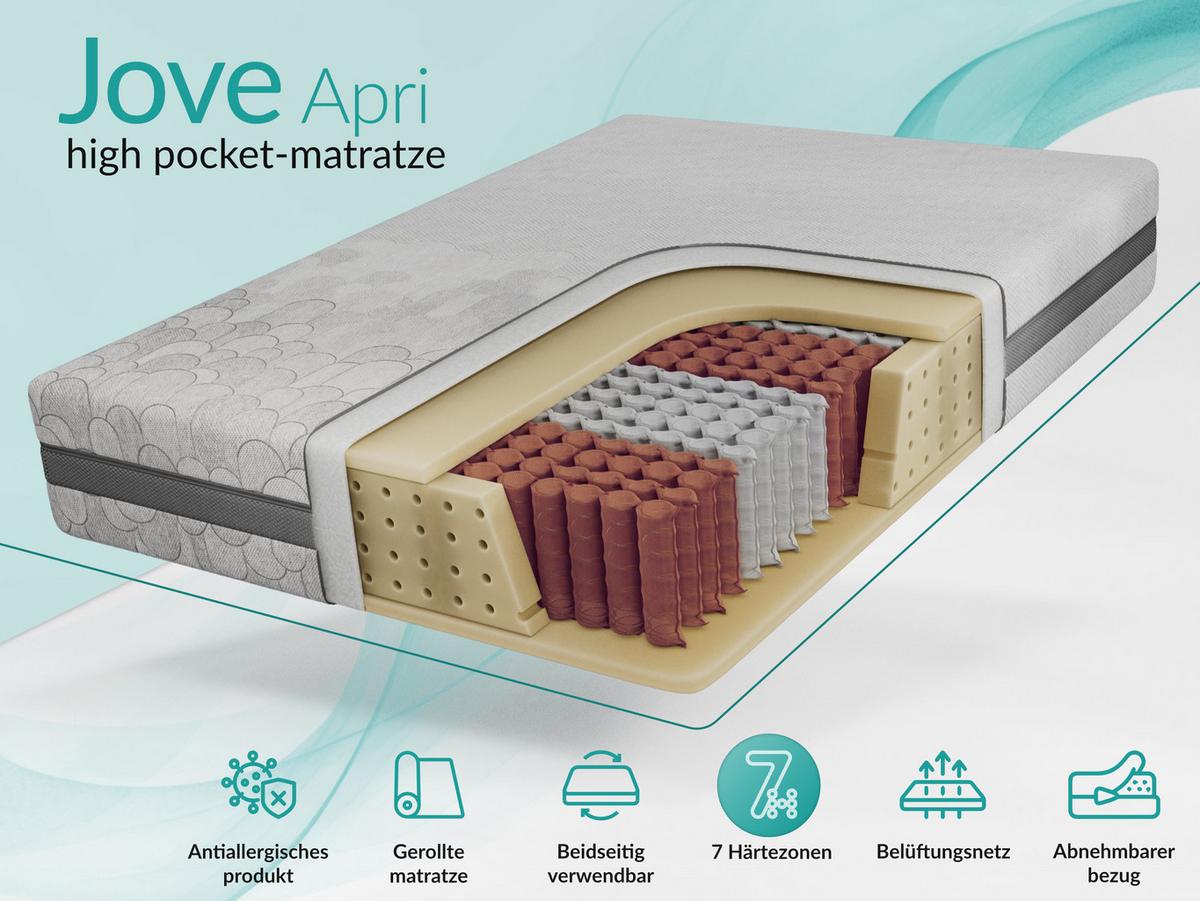 TASCHENMATRATZE JOVE - 120/200 - H3 - Apri - Hellgrau, Textil (120/200cm) - MKS