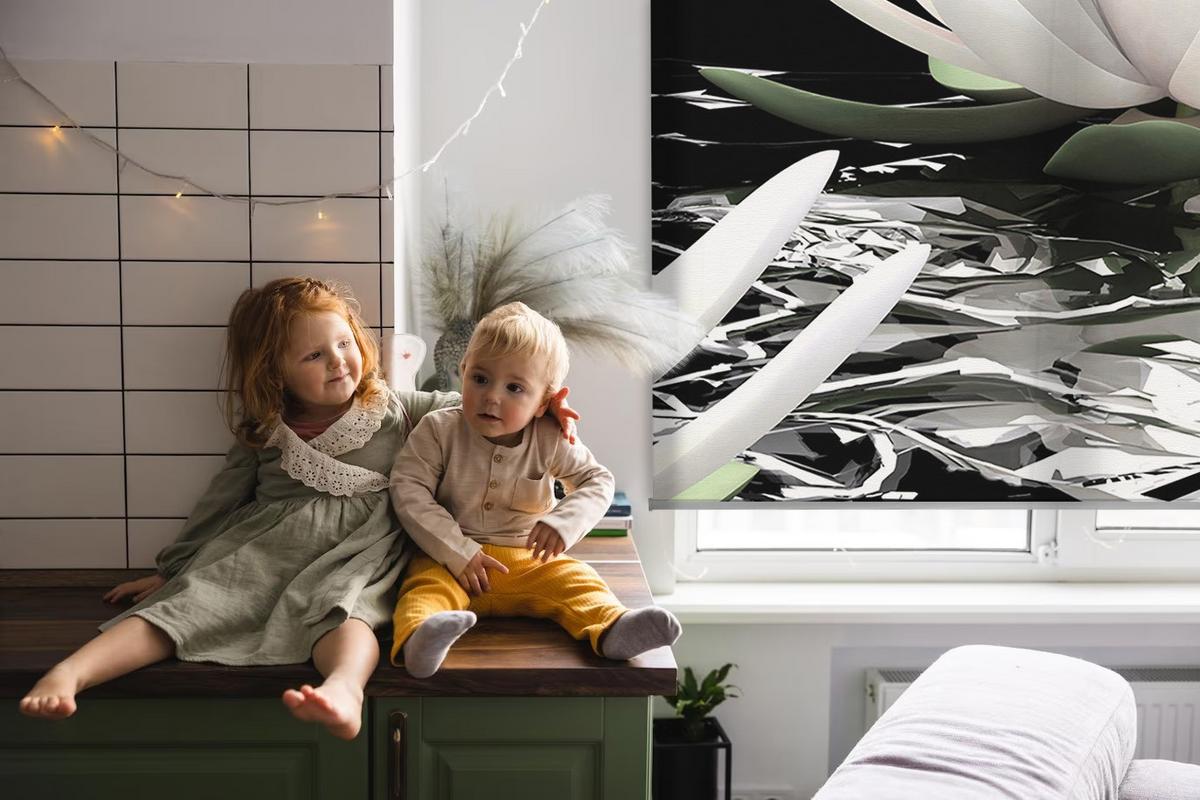 INNENROLLO - Fensterrollo - Rollo - 70x140 cm - Seerosen - Schwarz, Kunststoff (70/140/0.5cm) - TULUP