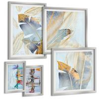 BILDER SET 5er Set - 50x50 cm & 20x30 cm & 40x60 cm Silberner Rahmen - abstrakte Muster in Blautönen - Silberfarben, Kunststoff (40/60cm) - TULUP