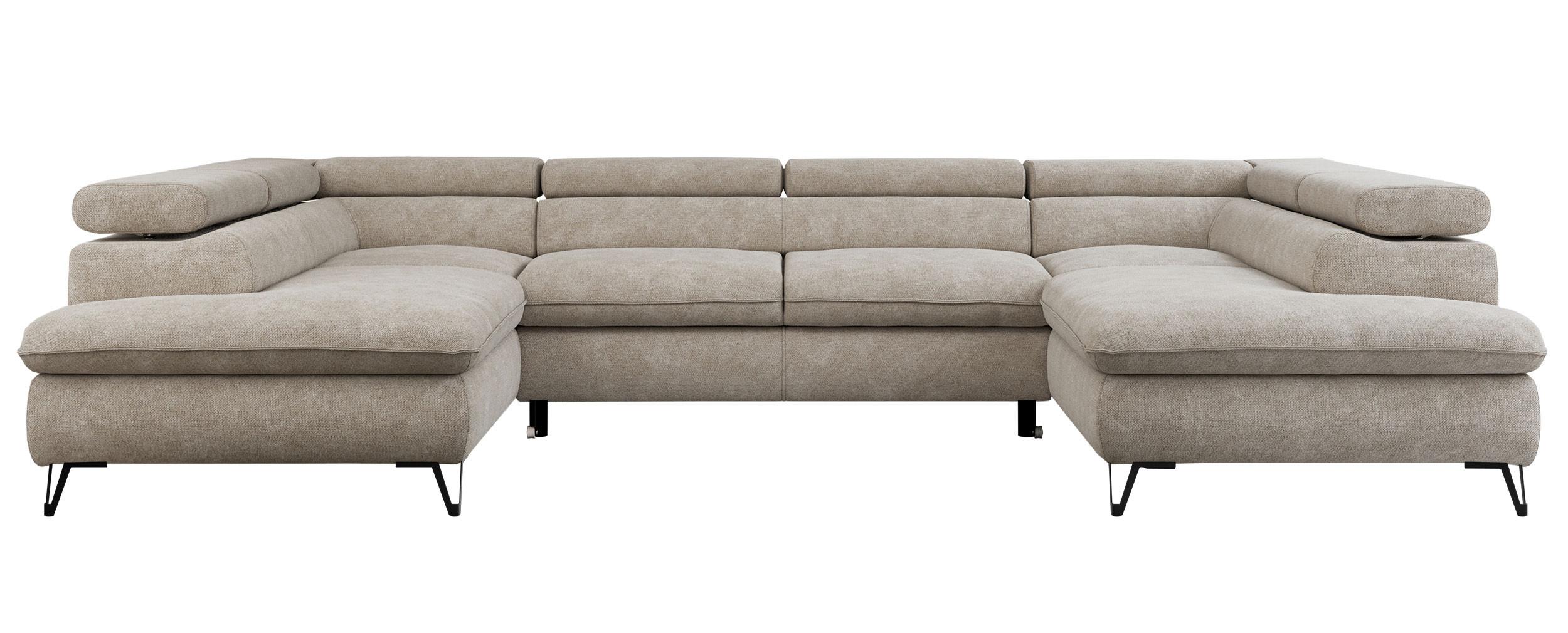 WOHNLANDSCHAFT PEDRO U Struktur Beige - Beige/Schwarz, Textil/Metall (346/76/208cm) - MKS