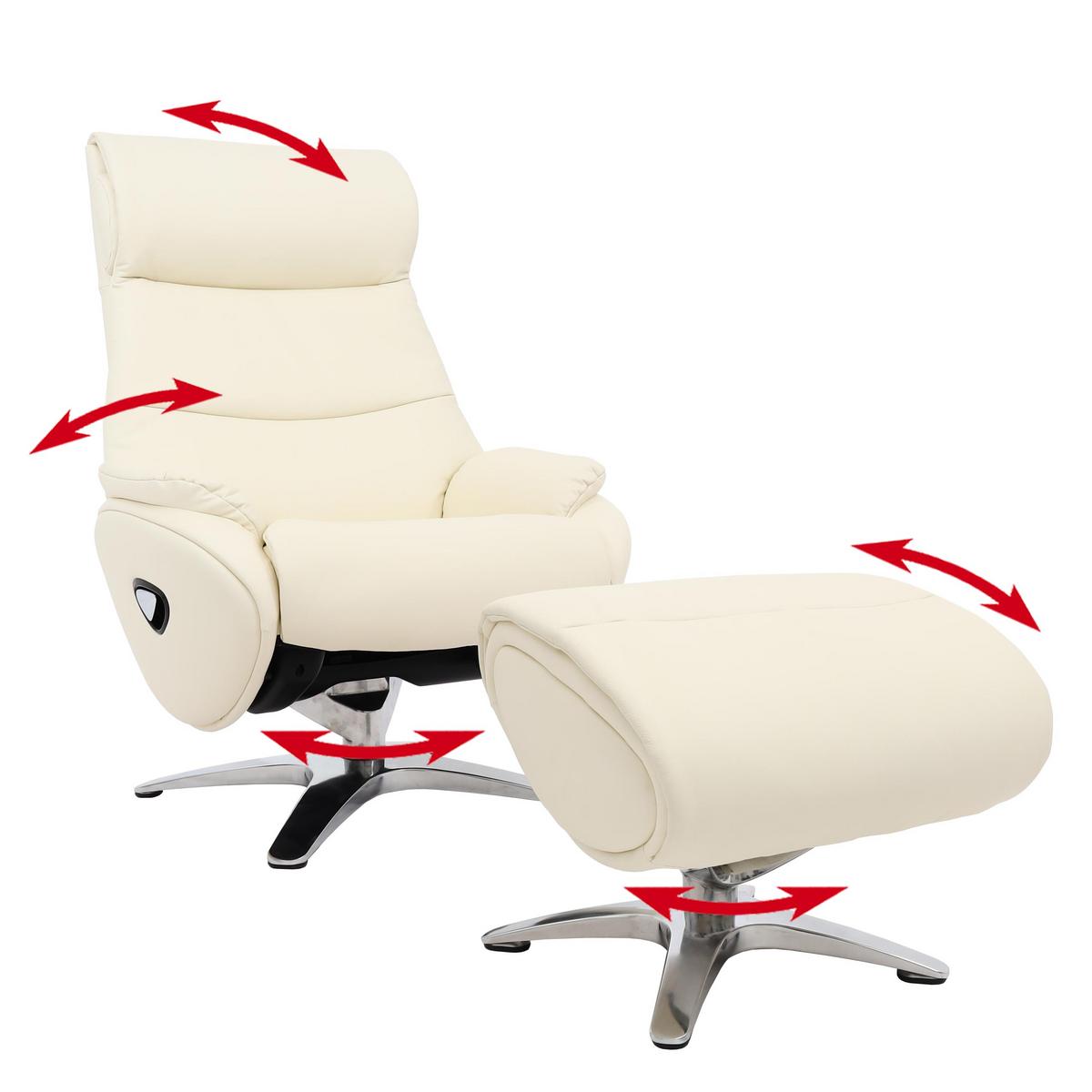 RELAXSESSEL MIT HOCKER Cremeweiß - Creme/Weiß, Textil (117/110/77cm) - MCW