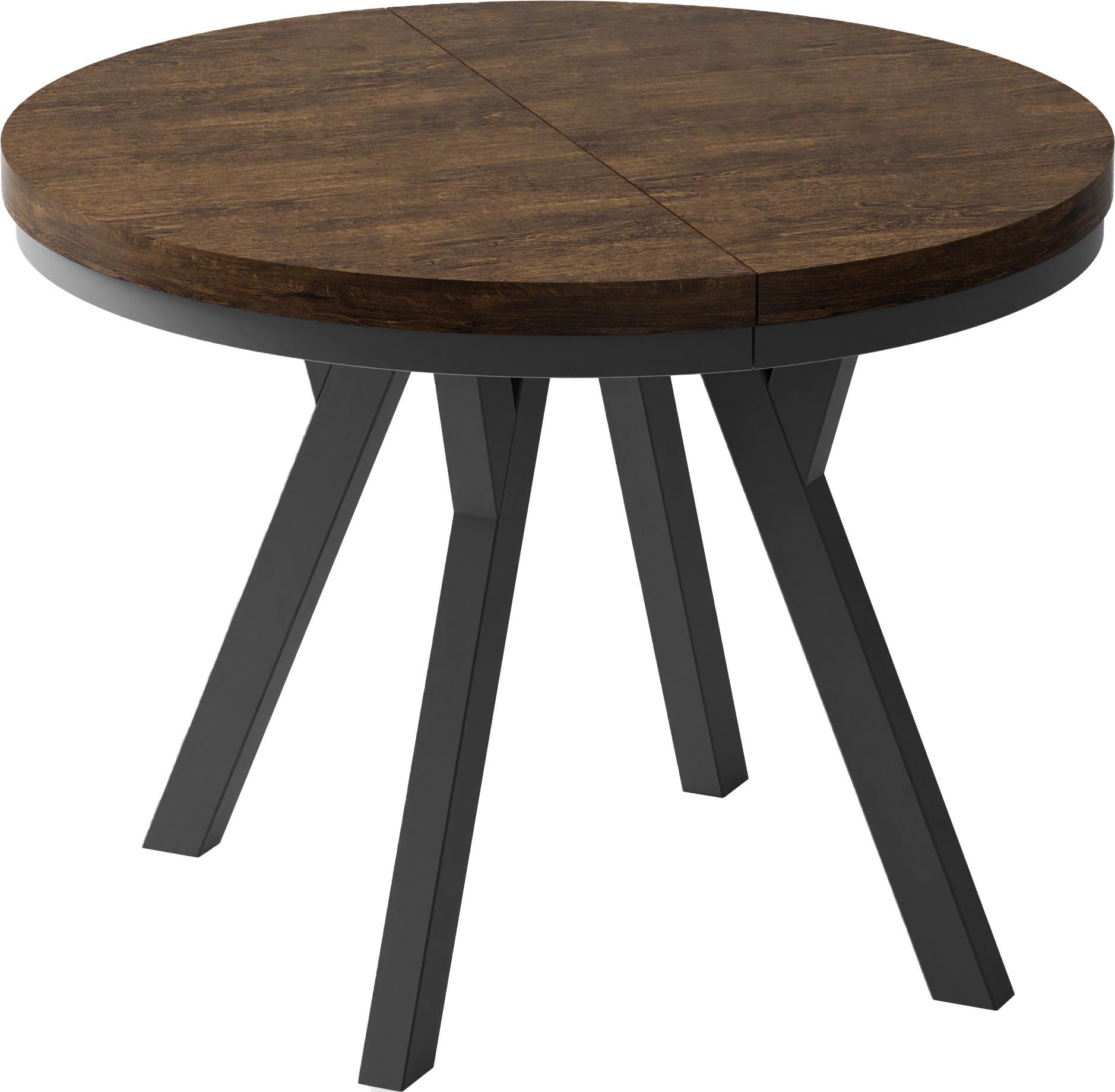 ESSTISCH Lume runder ausziehbarer, Lefkas Eiche 100-150/100/76 cm - Alteiche/Schwarz, Holz/Holzwerkstoff (100/150/76cm) - WFL GROUP