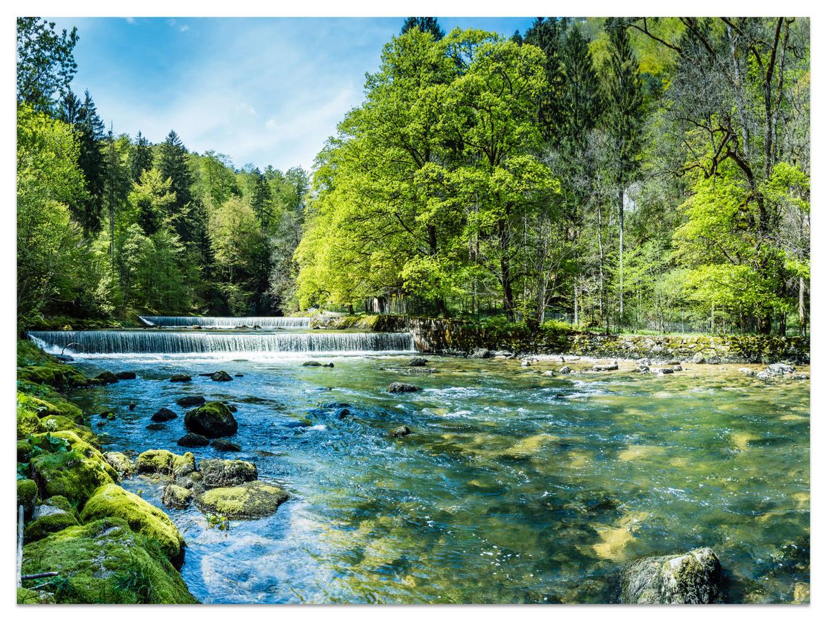 FOTOTAPETE für Wohnzimmer Landschaft Steinerne Fluss Wald Bäum 100x70 - Türkis/Blau, Papier (100/70cm) - Muralo