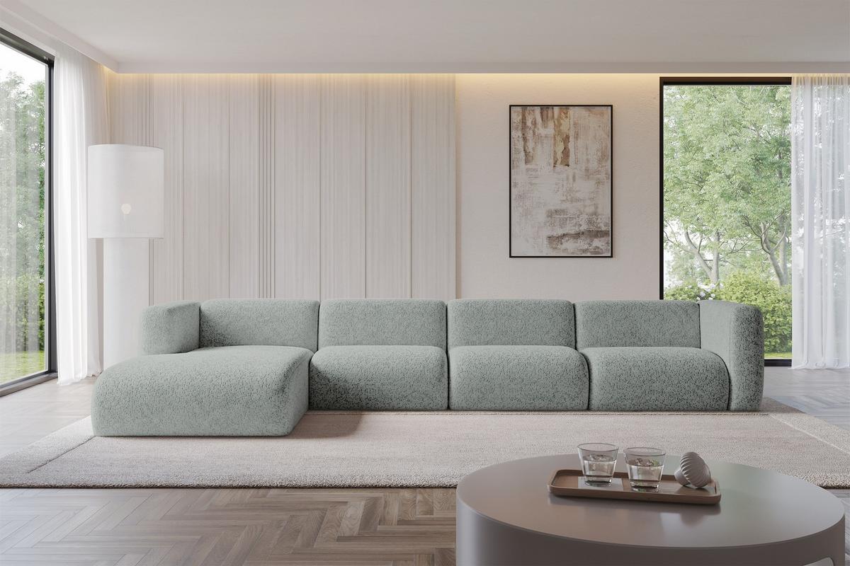 ECKSOFA Ottomane Links MIRA-L3 409x179x70 Grün Velours - Schwarz/Hellgrün, Holzwerkstoff/Kunststoff (409/179cm) - ALTDECOR