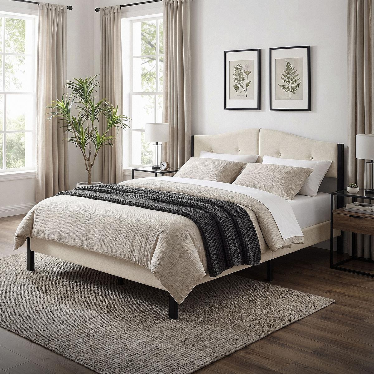 POLSTERBETT 160x200 cm Beige mit Lattenrost und Leinenstoff - Beige, Holzwerkstoff/Textil (160/200cm) - ML-DESIGN