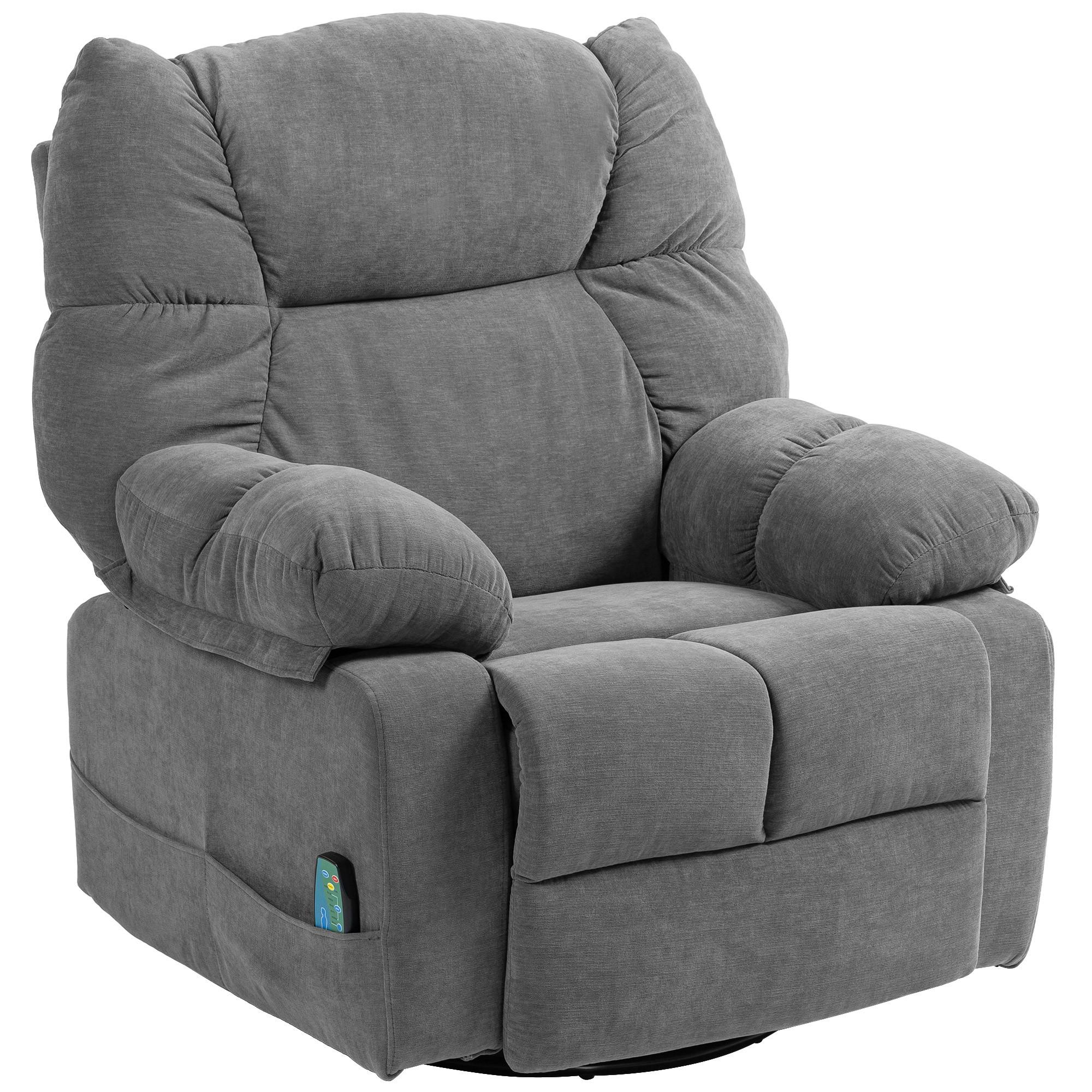 RELAXSESSEL mit Massagefunktion Drehbarer Massagesessel Fernbedienung Dunkelgrau - Dunkelgrau/Schwarz, Textil/Metall (90/98/98cm) - HOMCOM