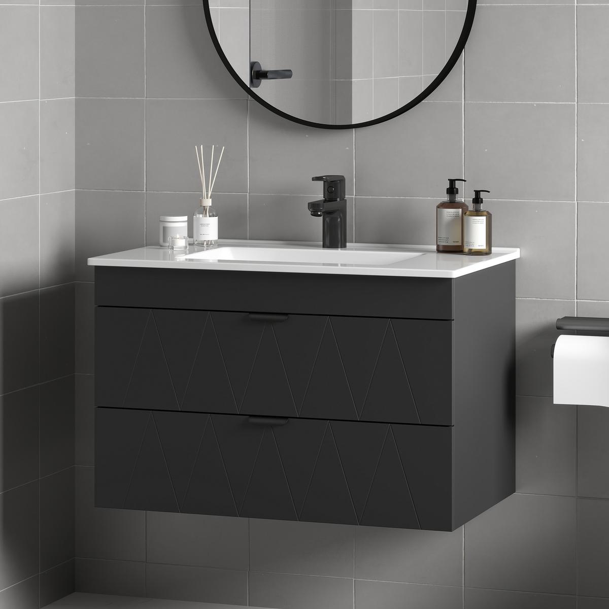 WASCHBECKENUNTERSCHRANK Hängend mit Keramikwaschbecken Schwarz - Schwarz, Holzwerkstoff/Metall (46/50/76cm) - HOMCOM