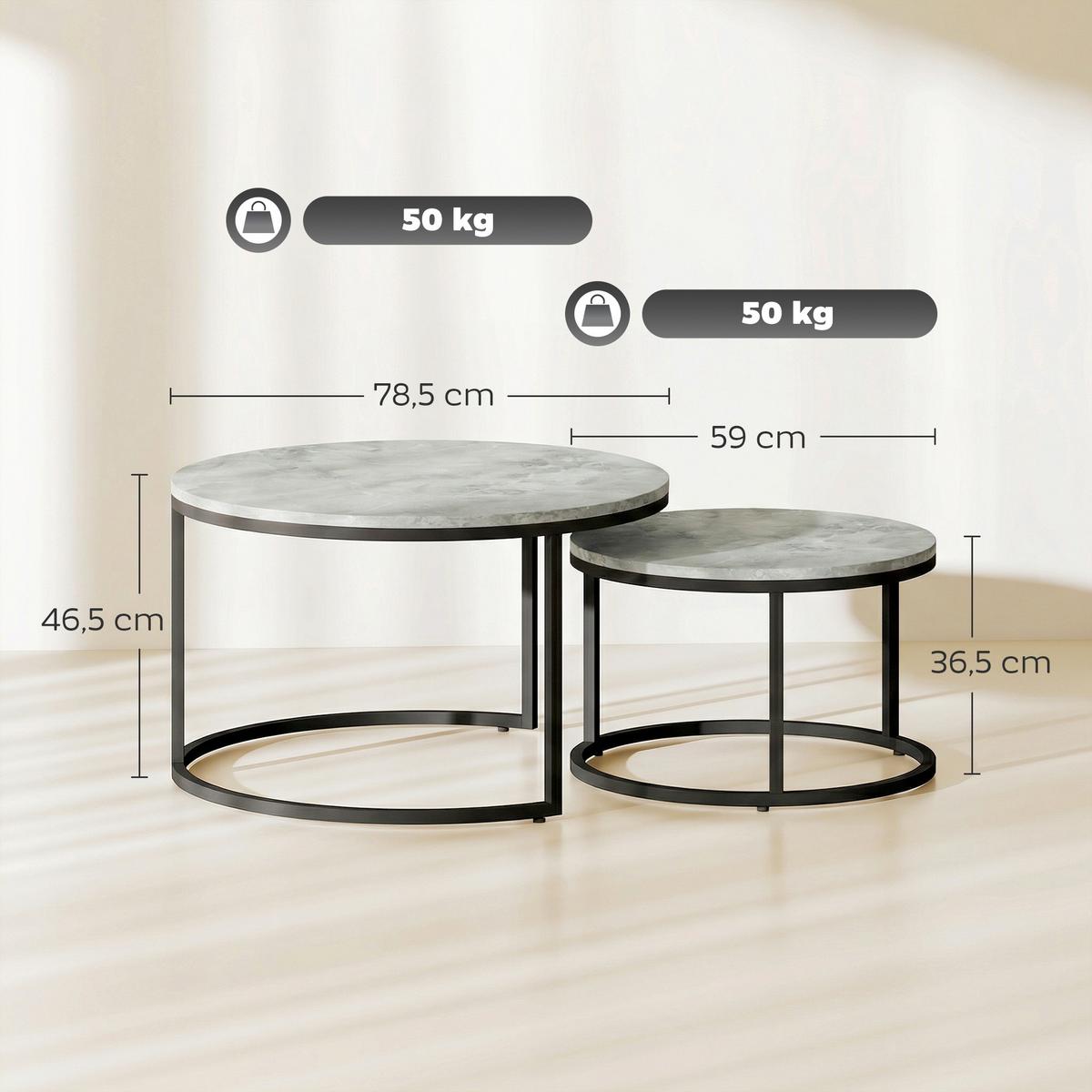 COUCHTISCH 2er Set Metall MDF Grau - Grau, Metall (78.5/78.5/46.5cm) - HOMCOM