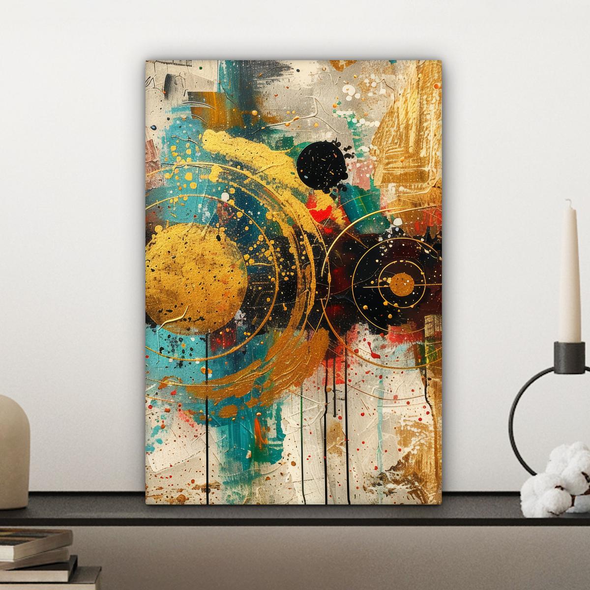 LEINWANDBILD Abstrakt - Kunst - Gold - Modern Deko Wohnzimmer 20x30 cm - Multicolor, Textil (20/30cm) - MuchoWow