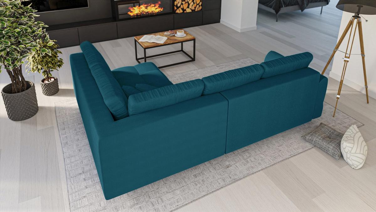 ECKSOFA Lorine Mikrofaser Blau - Blau/Hellbraun, Buchenholz/Textil (231/161cm) - S-Style Möbel