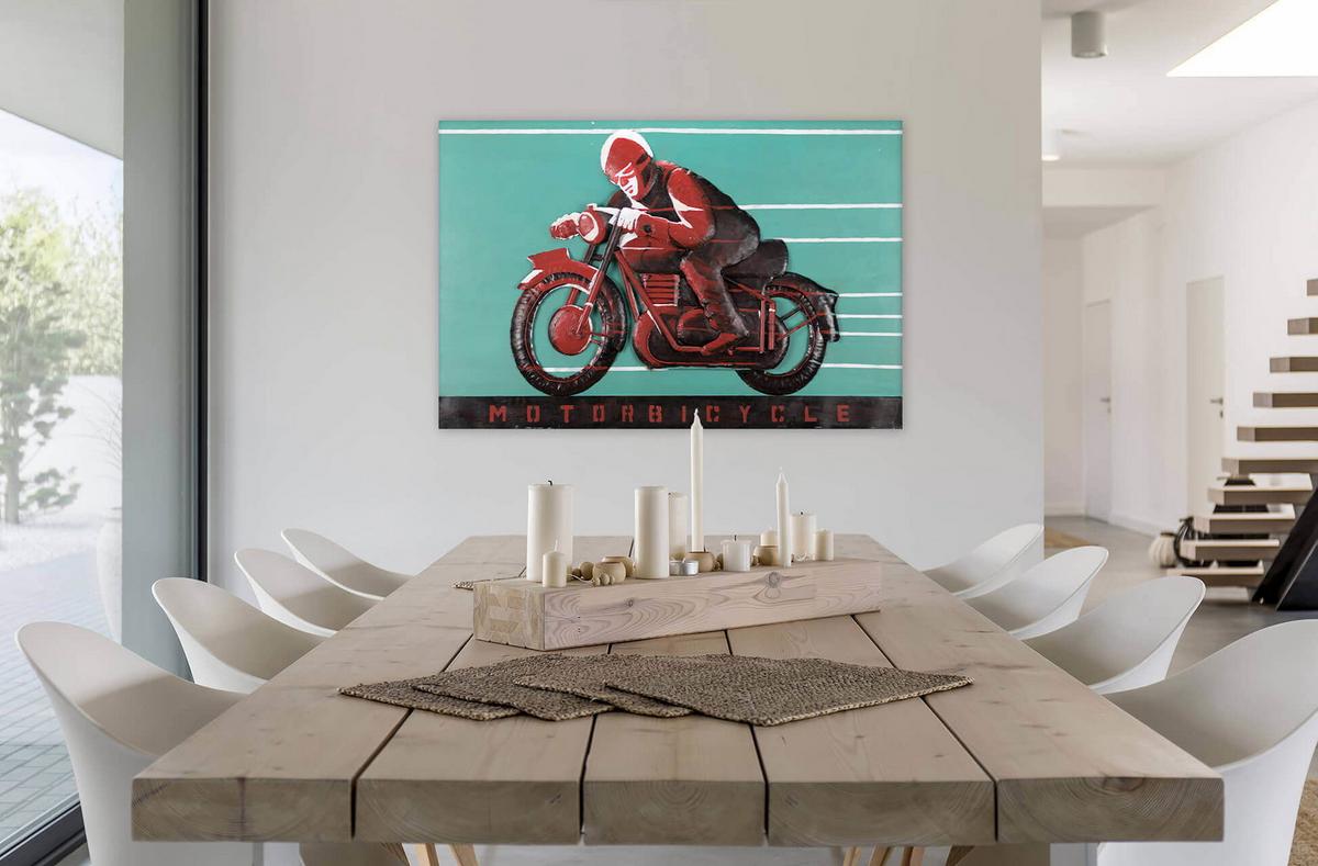 METALLBILD Rot 120/80 cm - Blau/Rot, Metall (7.71/80cm) - KUNSTLOFT