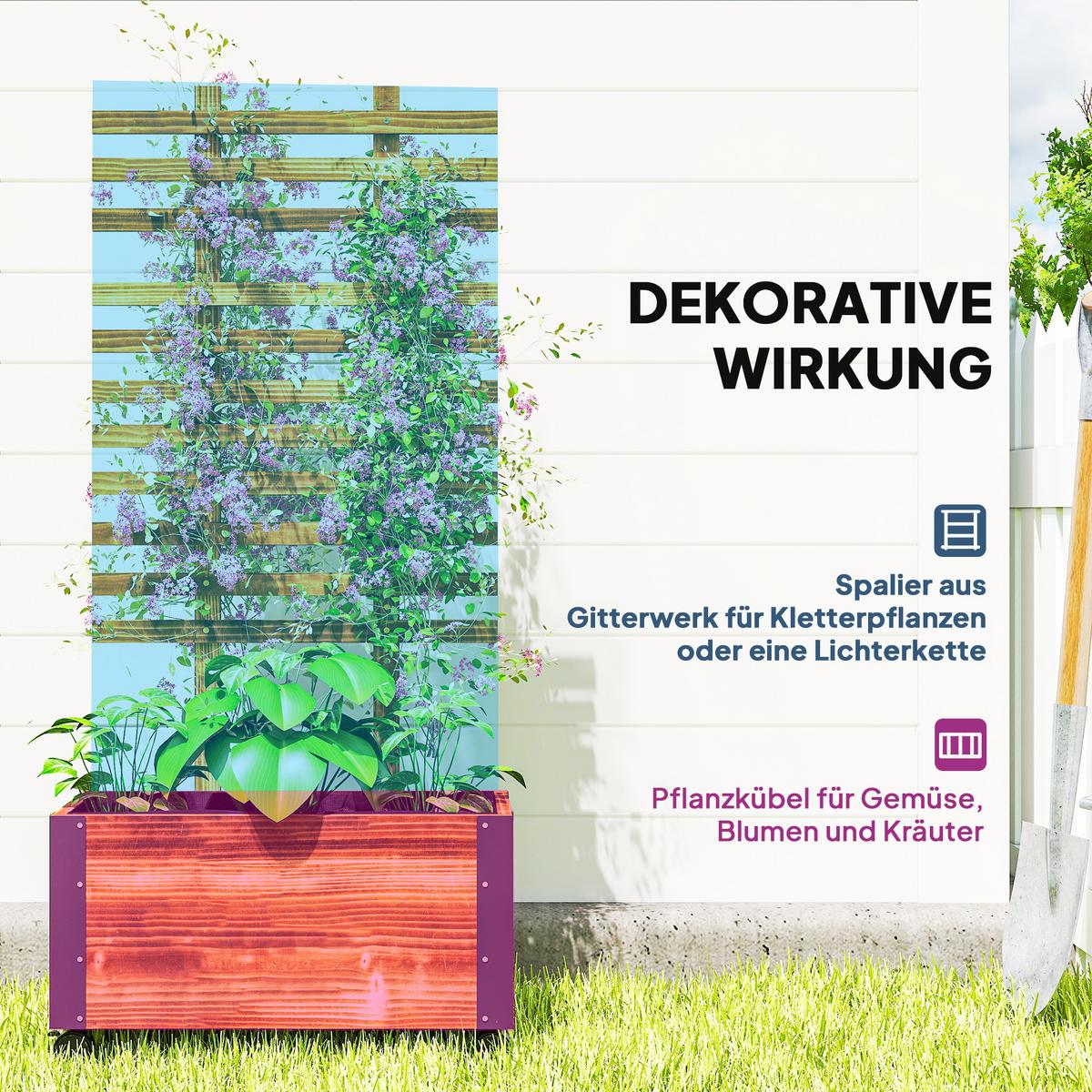 HOCHBEET mit Rankgitter, Blumenkasten mit Rollen, für Kletterpflanzen, Holz, Verkohlt - Dunkelbraun, Holz (31/147/65cm) - Outsunny