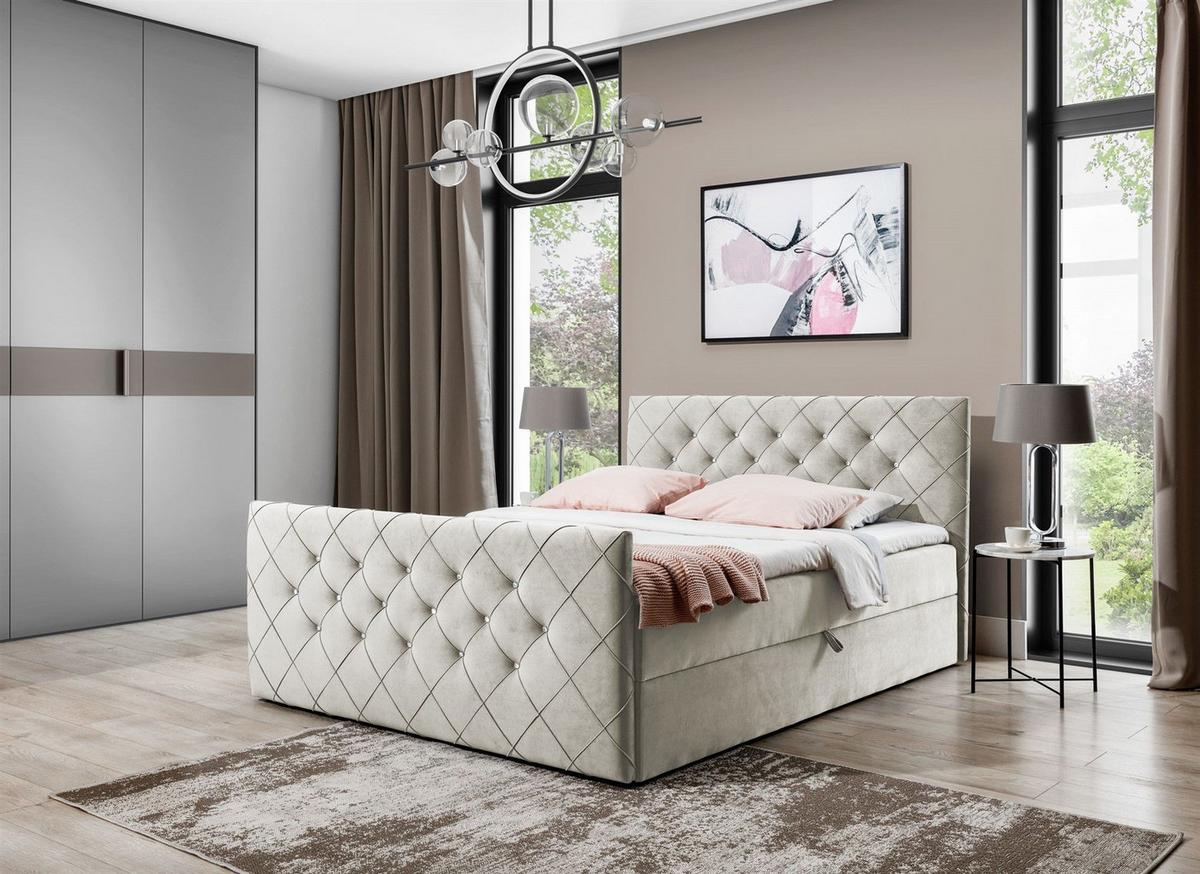BOXBETT Eivor In Magic Velvet - Beige, Holzwerkstoff/Textil (200/200cm) - Fun Möbel