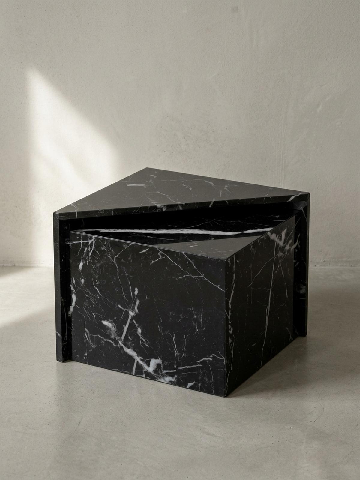 COUCHTISCH 2er Set Hochglanz Marmoroptik Verschachtelbar MONOBLOC, Schwarz 50x50x42 cm - Schwarz, Holzwerkstoff (50/50/42cm) - KADIMA DESIGN