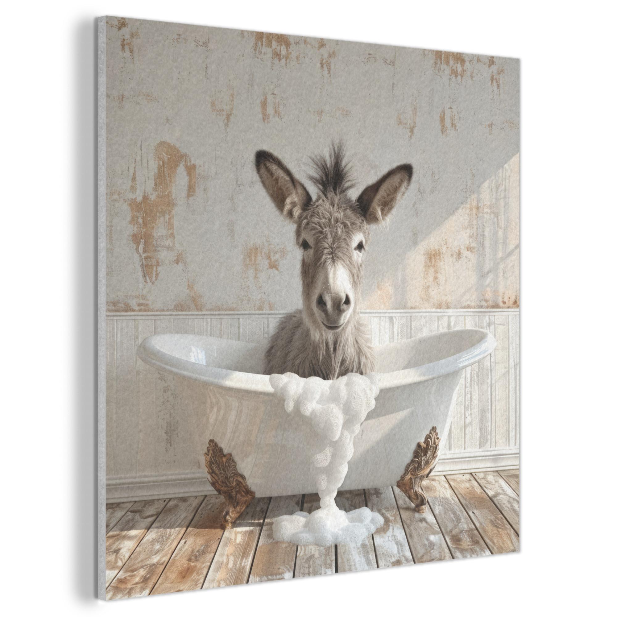 AKUSTIKBILD Esel - Tiere - Badewanne - Schaumstoff Akustikpaneele 90x90 cm - Weiß, Kunststoff (90/90/0.9cm) - MuchoWow
