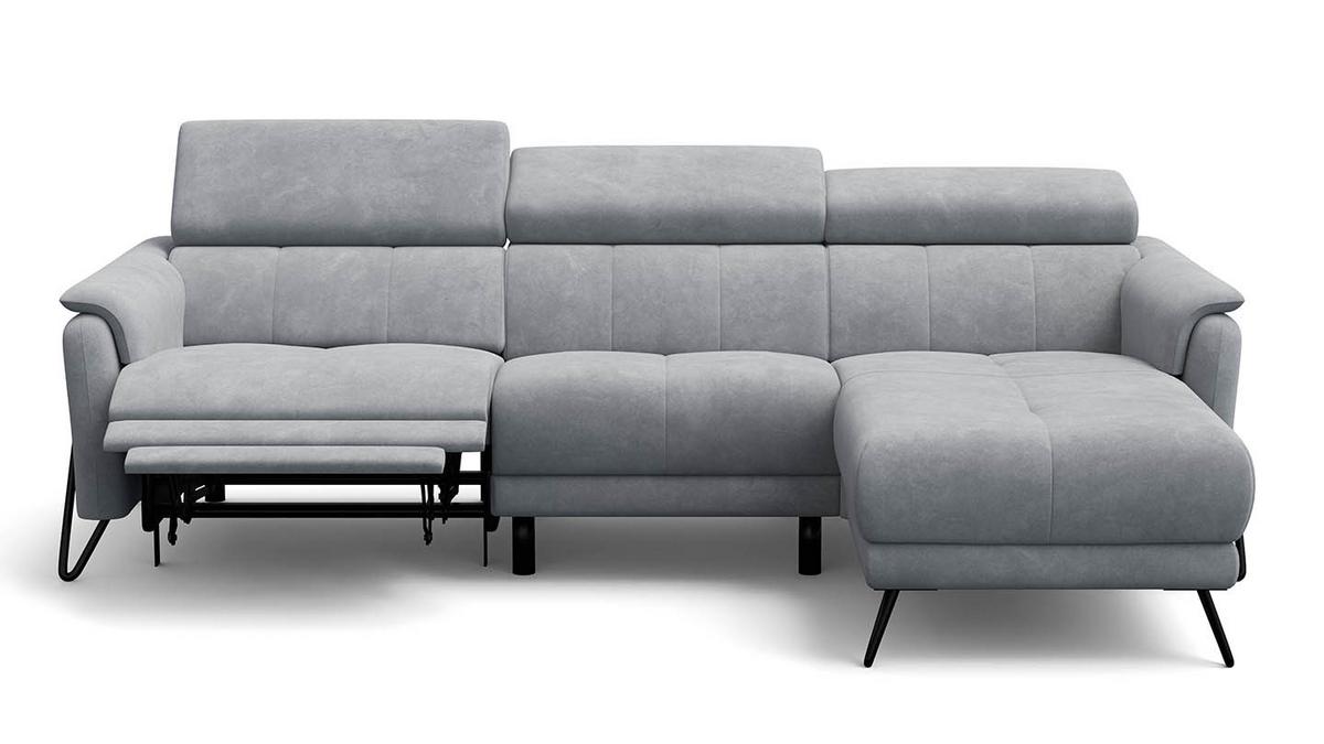 ECKSOFA RODEN 4-Sitzer mit Relax, hellgrau, Veloursstoff - Hellgrau, Holz/Textil (268/92cm) - Wozimo