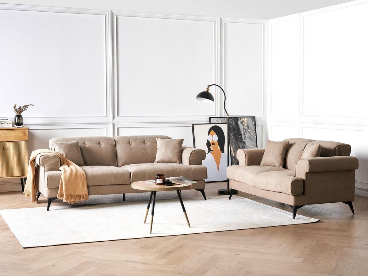 SOFA-SET 5-Sitzer Stoff Hellbraun Skive - Hellbraun/Schwarz, Textil (214/88/85cm) - Beliani