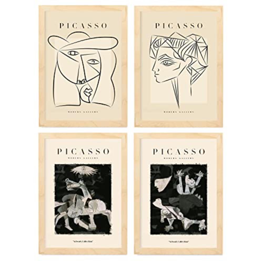 POSTER Set mit 4 Picasso Sammlung NoirAusdruck A3 Rahmen aus hellem Holz - Beige, Papier (29.7/3cm) - Nacnic