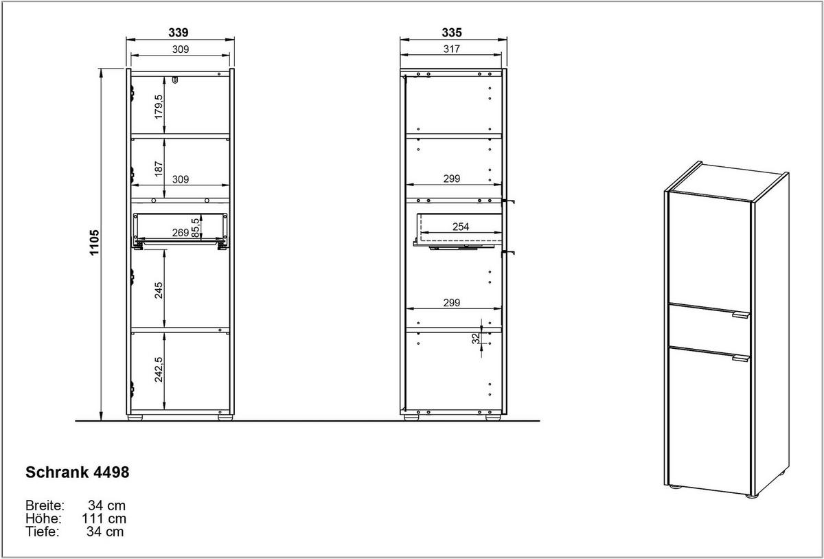 MIDISCHRANK mit Schublade aus Eiche-Optik mit Soft-Close-Funktion, Grau-Beige 34x34x111 cm - Grau, Holz/Metall (34/111/34cm) - KADIMA DESIGN