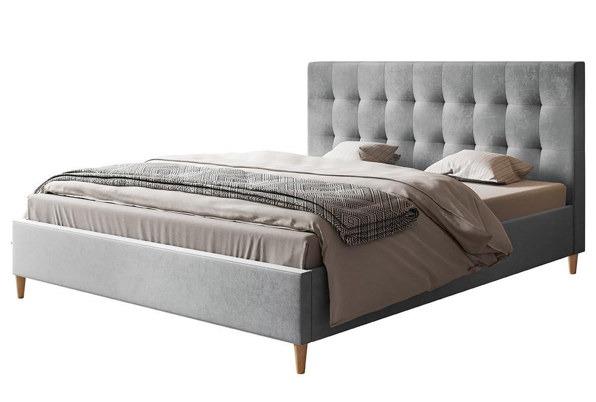 POLSTERBETT LUX Rio mit Kopfteil, 120 x 200 cm, Doppelbett mit Lattenrost aus Holz, Velourstoff Grau, Füße in Farbe: Braun - Grau, Holz/Textil (120/200cm) - Alpi-Möbel
