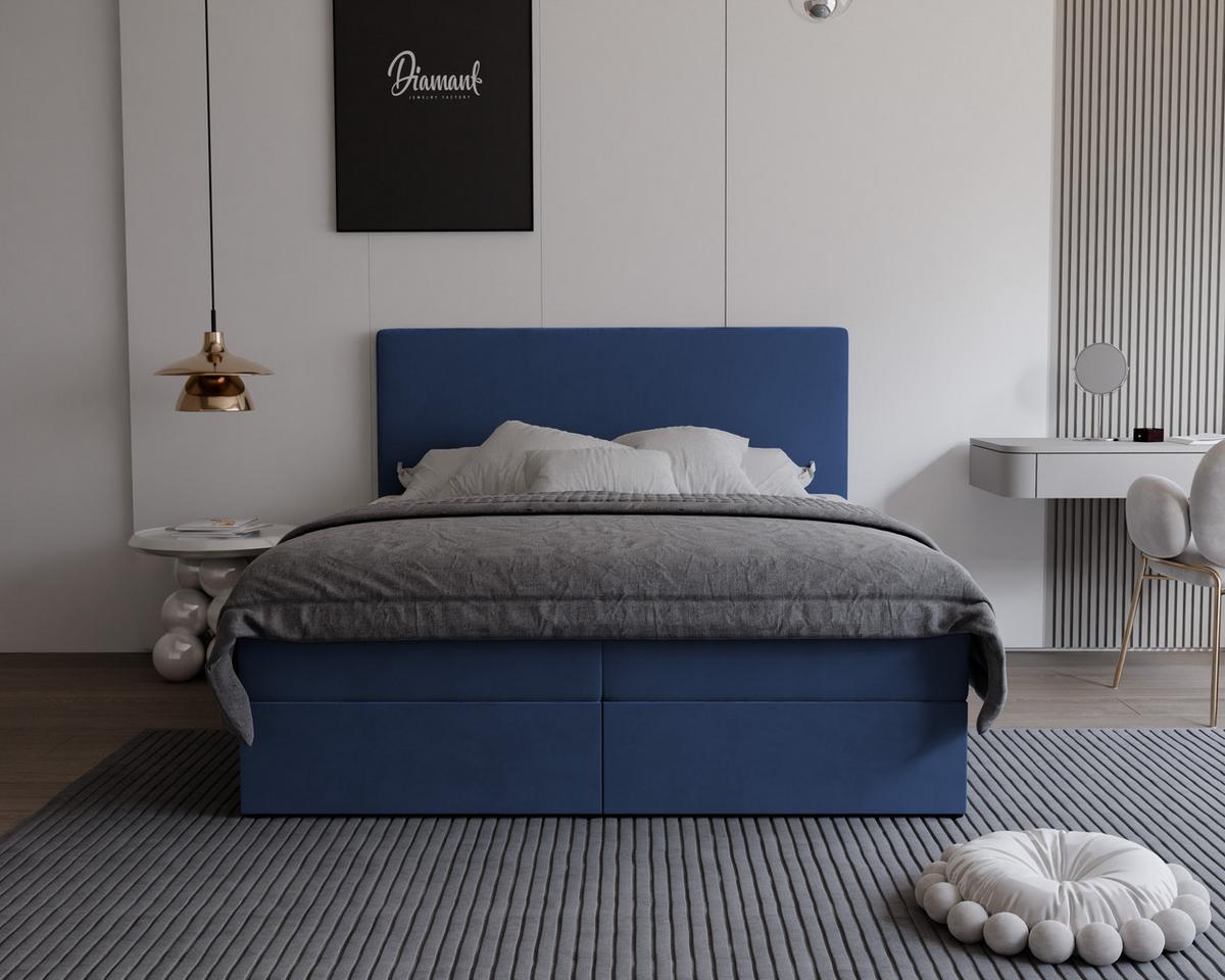 BOXBETT GIULIA 180/200 cm mit Matratze und Topper, Marineblau - Dunkelblau, Textil (180/200cm) - Idohome