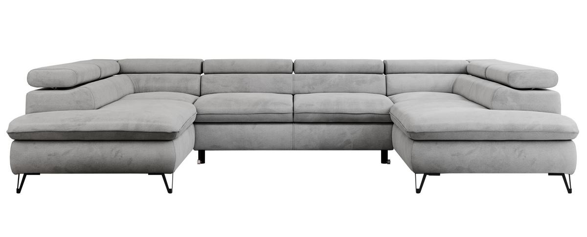 WOHNLANDSCHAFT PETER U Velvet Hellgrau - Hellgrau/Schwarz, Textil/Metall (346/76/208cm) - MKS