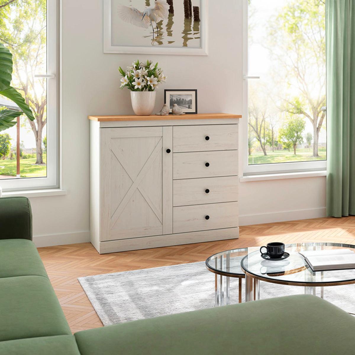 KOMMODE Victoria Weiß und Holz - Weiß, Holzwerkstoff (103/92/43cm) - Petits-meubles