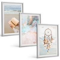 BILDER SET 3er Set - 40x60 cm Silberner Rahmen - Abstraktes Meeresbuch Boho - Silberfarben, Kunststoff (40/60cm) - TULUP