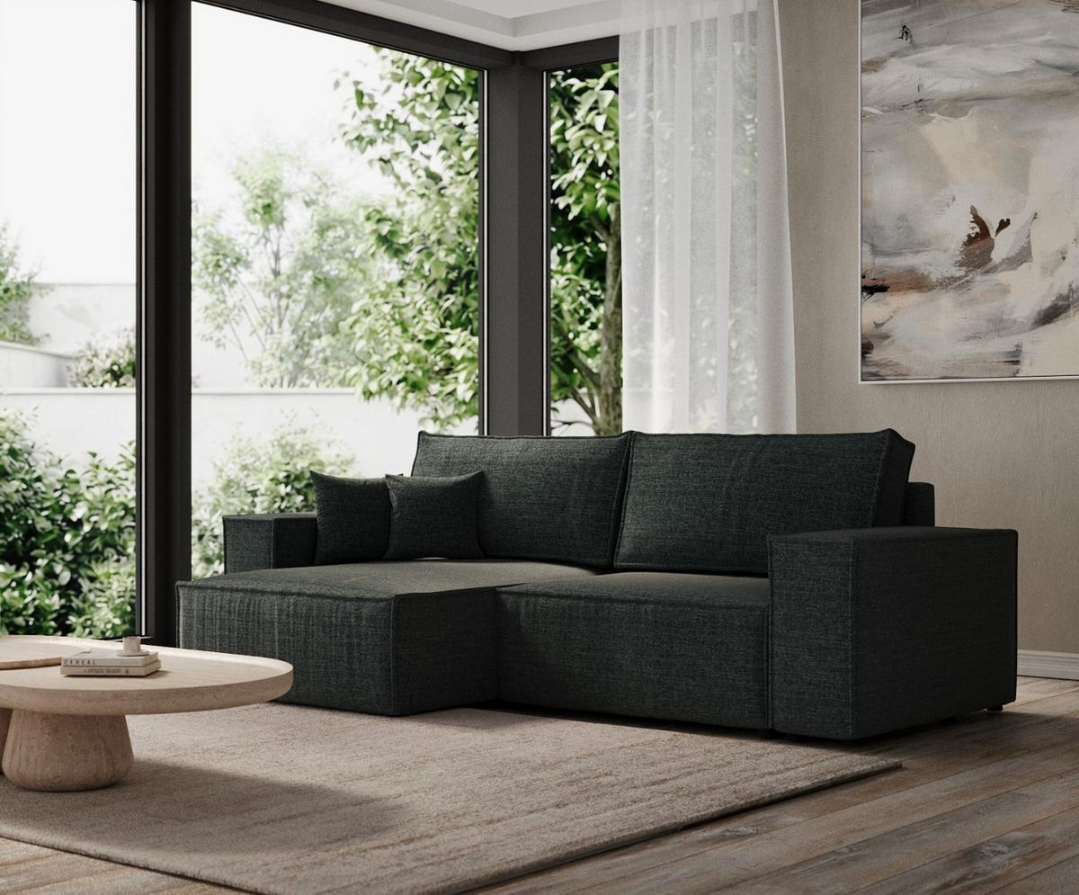 ECKSOFA CAVO mit Schlaffunktion Blaugrau im City Stoff - Blaugrau/Schwarz, Holz/Holzwerkstoff (255/148cm) - AltaBeds