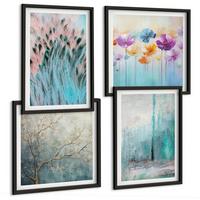 BILDER SET 4er Set - 50x50 cm & 40x60 cm Schwarzer Rahmen - Hintergrundmuster mit Pastellblumen - Schwarz, Kunststoff (50/50cm) - TULUP