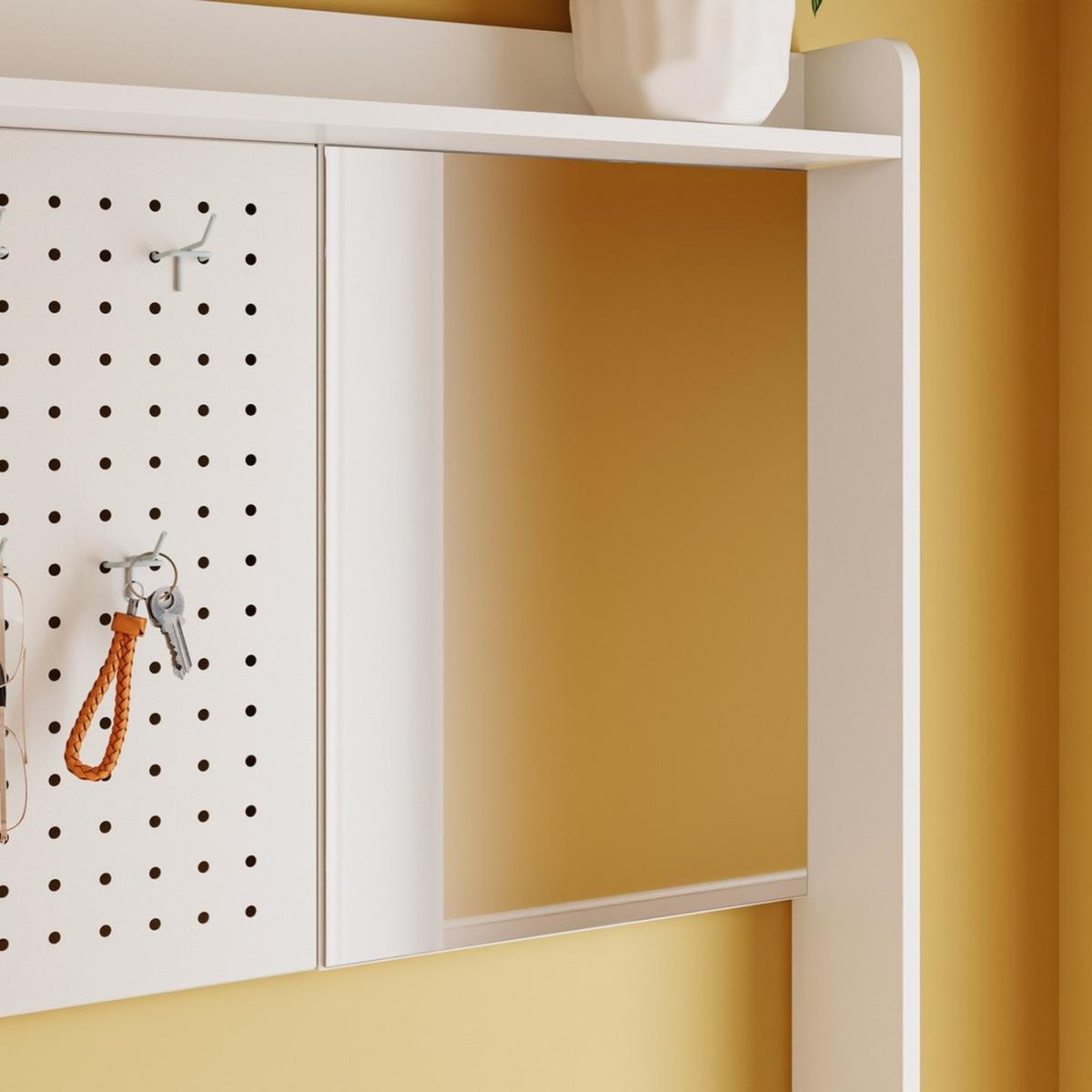 SCHUHSCHRANK mit Spiegel und Pegboard FSR233-W - Silberfarben/Weiß, Holzwerkstoff/Kunststoff (83/197/14cm) - SoBuy