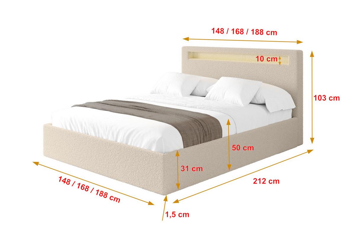 POLSTERBETT mit Bettkasten und Lattenrost, Bett mit Matratze H3/H4 - GOLA 140x200 Dunkelbeige - Cappuccino, Holzwerkstoff/Textil (140/200cm) - ALTDECOR