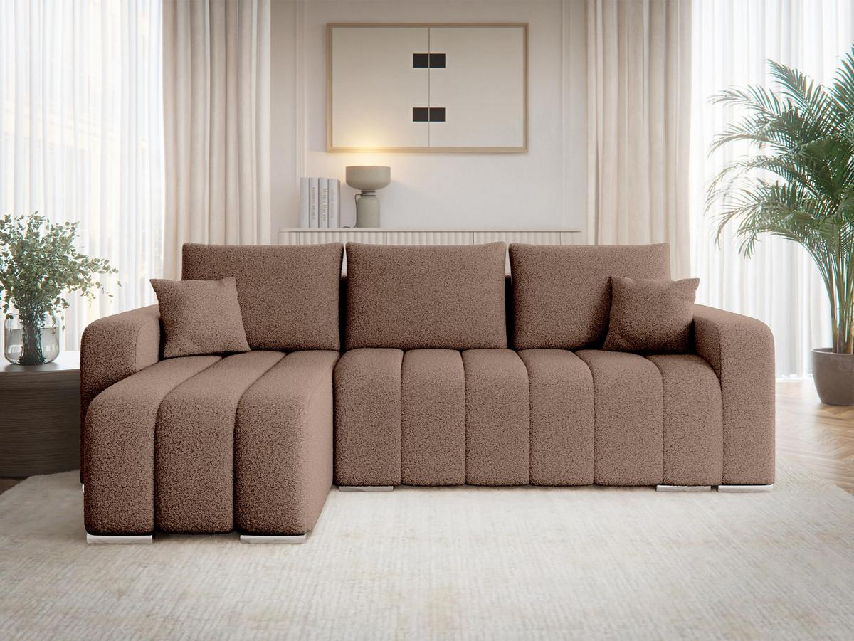 ECKSOFA Pufetto Boucle - Hellbraun/Silberfarben, Holz/Textil (244/147cm) - MIRJAN24