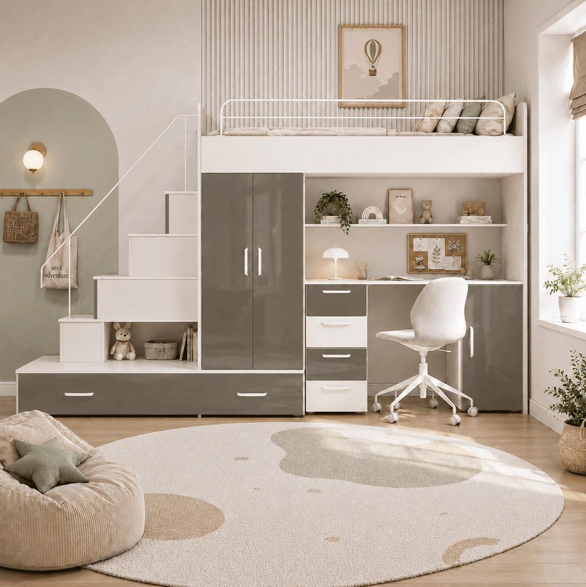 KASCHMIR Kinderset RAJ 5, Hochglanz - Kaschmir/Grau, Holzwerkstoff (320/180/86cm) - Lookway