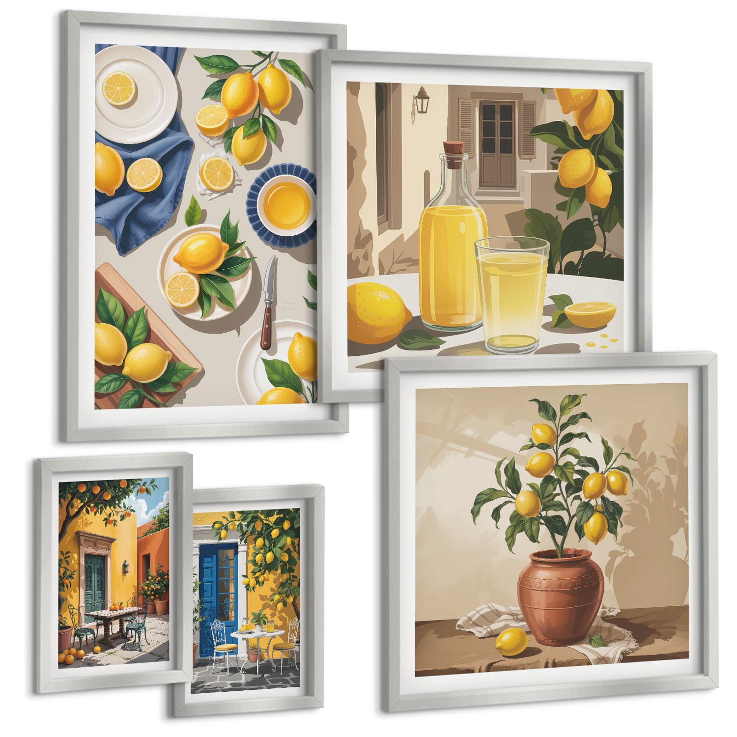 BILDER SET 5er Set - 50x50 cm & 20x30 cm & 40x60 cm Silberner Rahmen - Bunte Strandhäuser - Silberfarben, Kunststoff (40/60cm) - TULUP