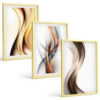BILDER SET 3er Set - 40x60 cm Goldrahmen - Gelbgrau-braune Wellen - Goldfarben, Kunststoff (40/60cm) - TULUP