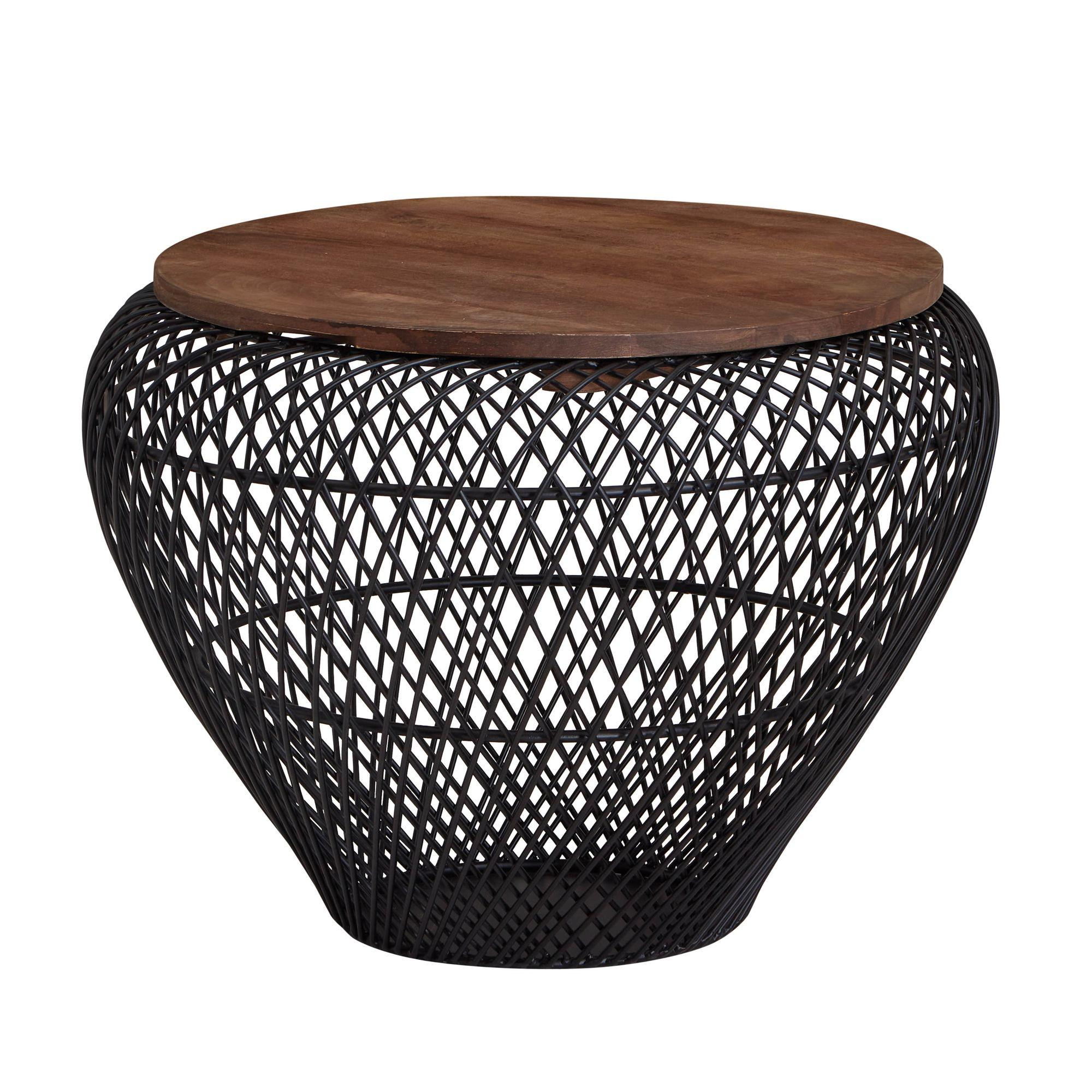 COUCHTISCH Schwarz Rund Massivholz Mango 60x60x45cm mit Stauraum - Schwarz, Holz/Metall (60/60/45cm) - KADIMA DESIGN
