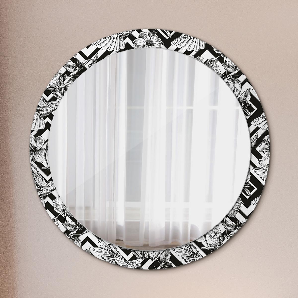 SPIEGEL Rund Ø 90 cm mit Aufdruck - Schwarz, Glas (90/90/0.4cm) - Wallfluent