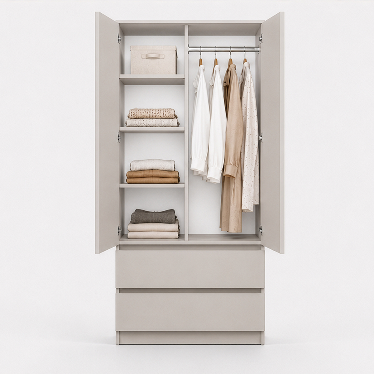DREHTÜRENSCHRANK SOLO 2D2S II 90 cm Kaschmir/Kaschmir, 2-türig, zwei Schubladen, grifflos - Kaschmir, Holzwerkstoff (90/180/50cm) - imoebel24