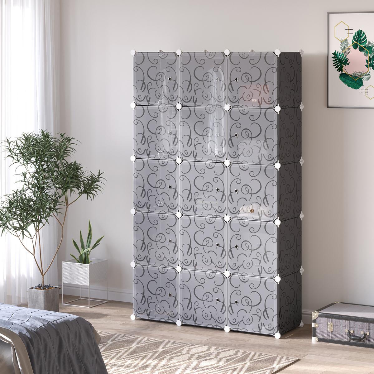 KLEIDERSCHRANK mit 2 große und 9 kleinen Würfeln, Schwarz, 111 x 47 x 183 cm - Schwarz, Metall (47/183/111cm) - HOMCOM