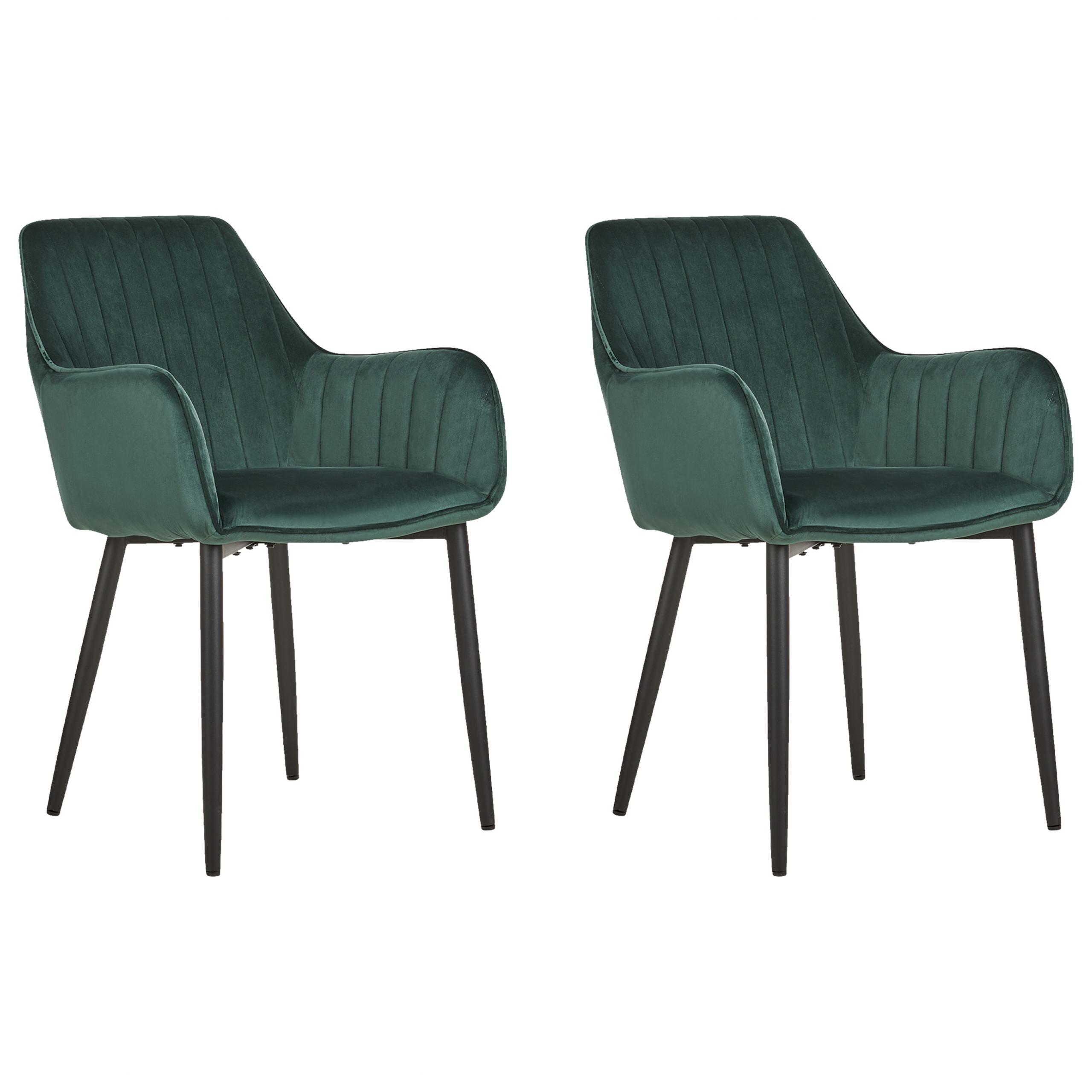 ESSZIMMERSTUHL 2er-Set Samtstoff dunkelgrün Wellston - Schwarz/Grün, Textil (60/84/61cm) - Beliani