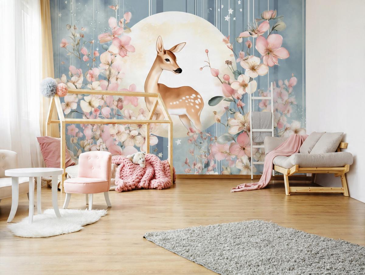 FOTOTAPETE Kinderzimmer Mädchen Tiere Blumen 400x280 - Multicolor, Papier (400/280cm) - Wallarena