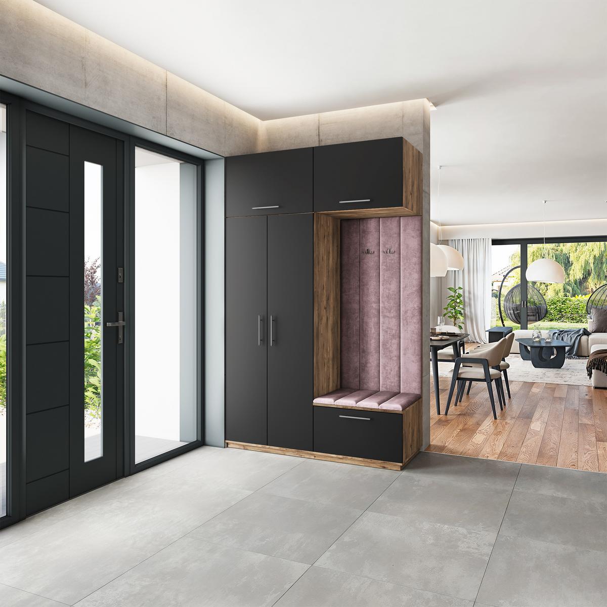 GARDEROBENSCHRANK REMA 150/240/60 cm Modern Garderobe-Set Eiche Lefkas - Eichefarben/Lila, Holzwerkstoff (150/240/60cm) - MASSENO