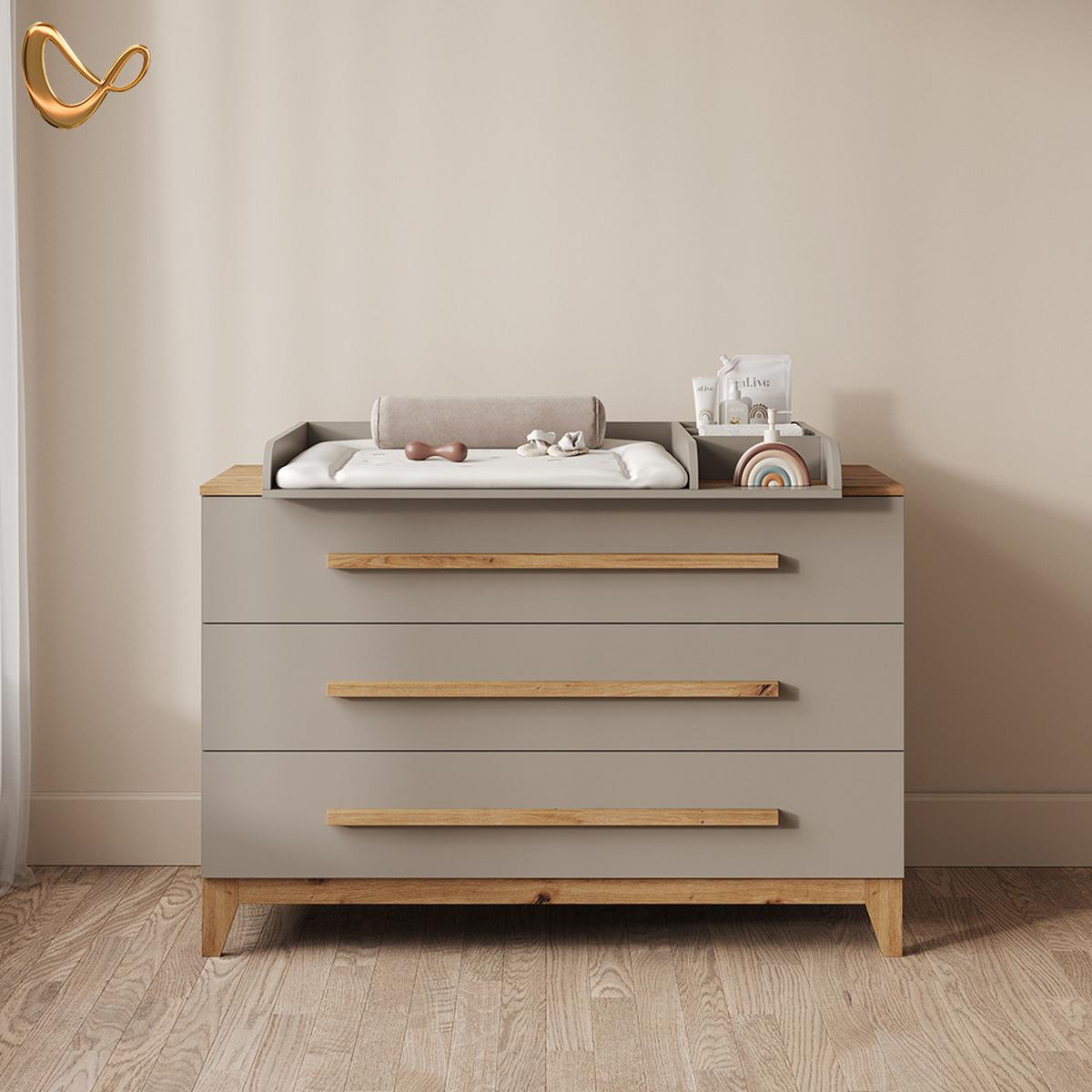 WICKELKOMMODE Mailo Cashmere/Artisan XL mit 3 Schubladen - Kaschmir/Eiche Artisan, Holzwerkstoff (133/98/70cm) - Livinity®