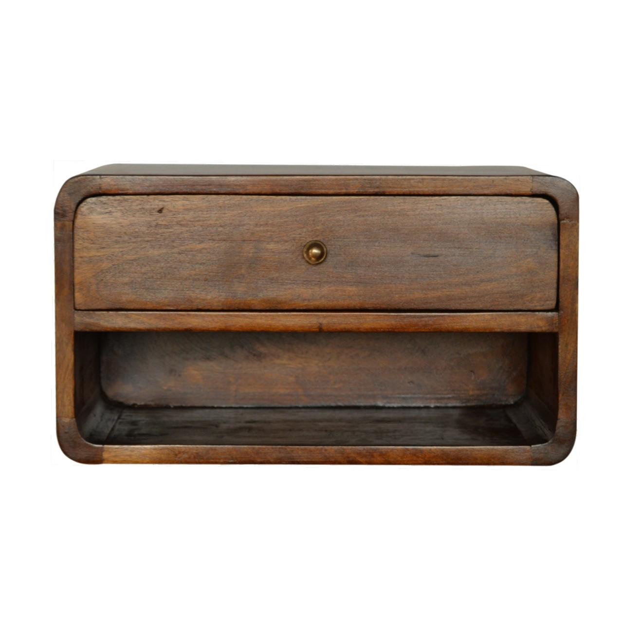 NACHTTISCH Wandmontierter Kastanienfinish, 1 Schublade, 1 Offenes Fach, Braun - Messingfarben/Braun, Holz/Metall (45/25/32cm) - Artisan Furniture