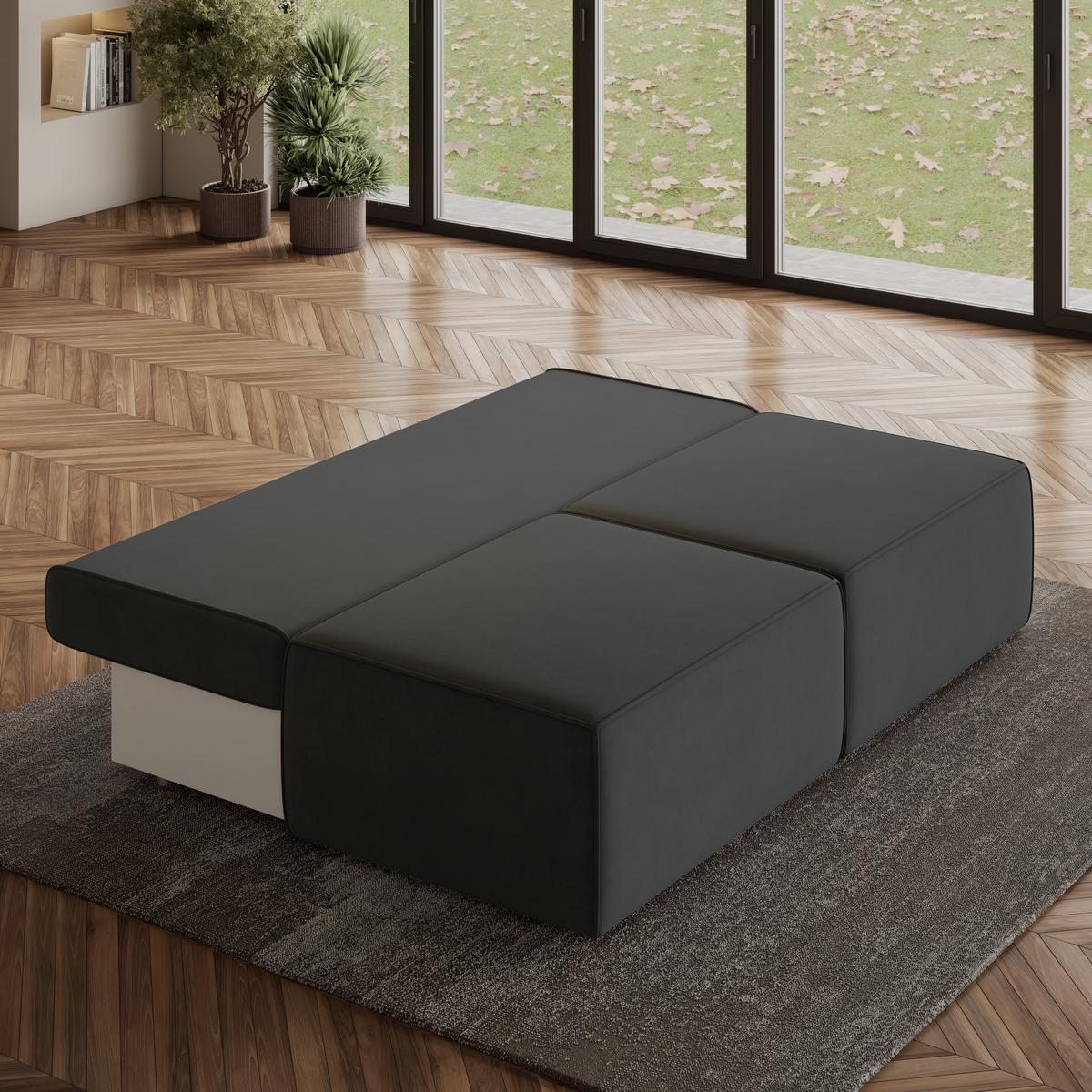 ECKSOFA VARNA M Schwarz Velours-Stoff mit Schlaffunktion - Schwarz/Grau, Holz/Kunststoff (196/158cm) - MASSENO