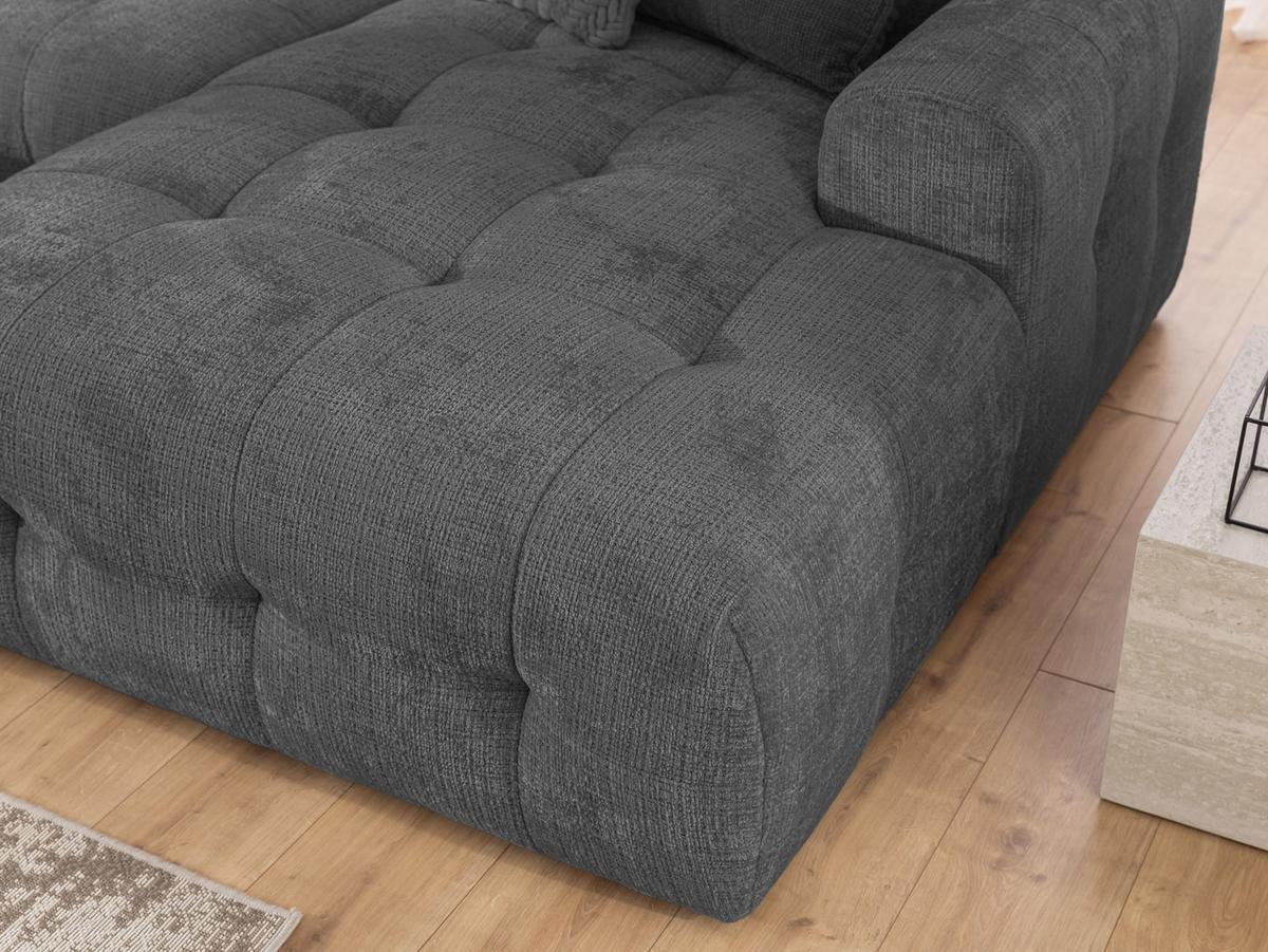 WOHNLANDSCHAFT Kozy im Bumpy-Design mit fester Rückenlehne aus weichem Grau Chenille-Stoff - Schwarz/Grau, Holz/Kunststoff (323/79/161cm) - S-Style