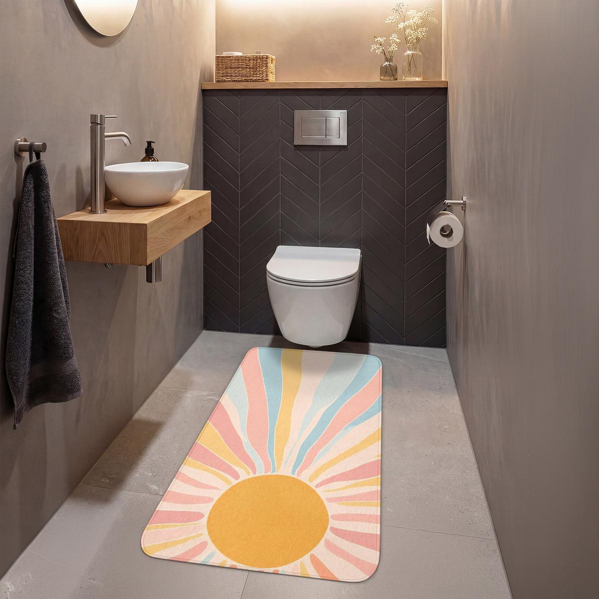 WC-VORLEGER Illustration - Sonne - Pastellfarben Toilettenvorleger 60x120 cm - Pastellblau, Textil (60/1cm) - OnlyWow